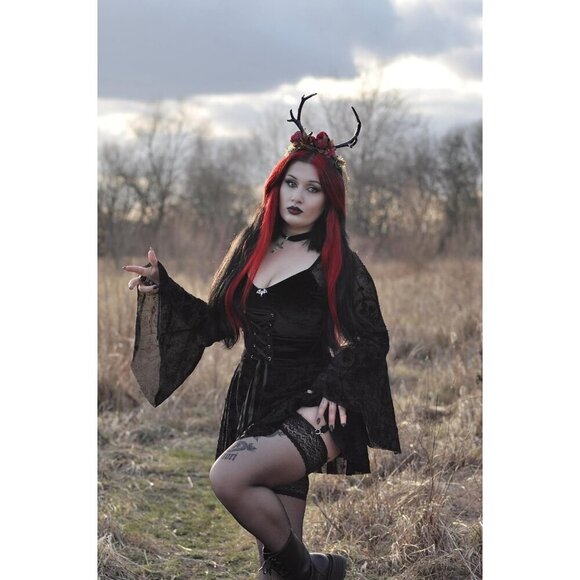 Dark Antler Flower Headband Fairy Floral Hairpiece for Cosplay Weddings main image 6